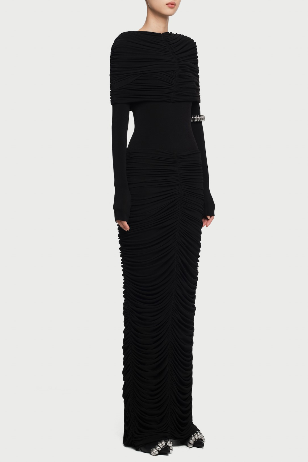 Birdya Symmetrical Draped Shoulder Maxi Dress - Black