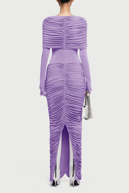 Birdya Symmetrical Draped Shoulder Maxi Dress - Purple