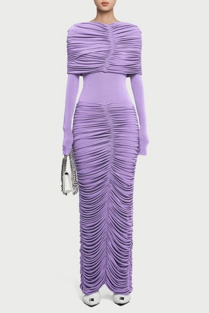 Birdya Symmetrical Draped Shoulder Maxi Dress - Purple