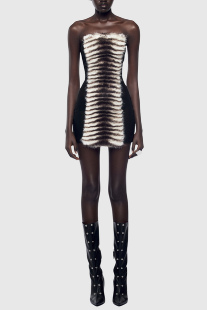 Boyne Faux Fur Strapless Mini Dress - Zebra