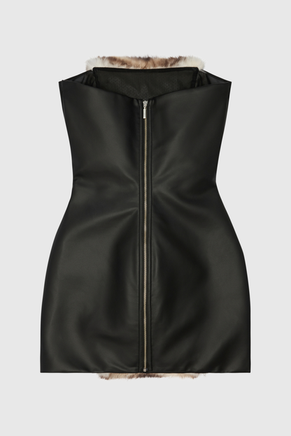 Boyne Faux Fur Strapless Mini Dress - Zebra