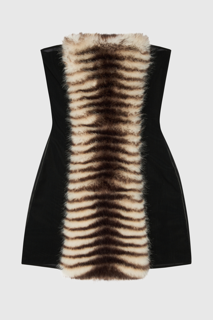Boyne Faux Fur Strapless Mini Dress - Zebra
