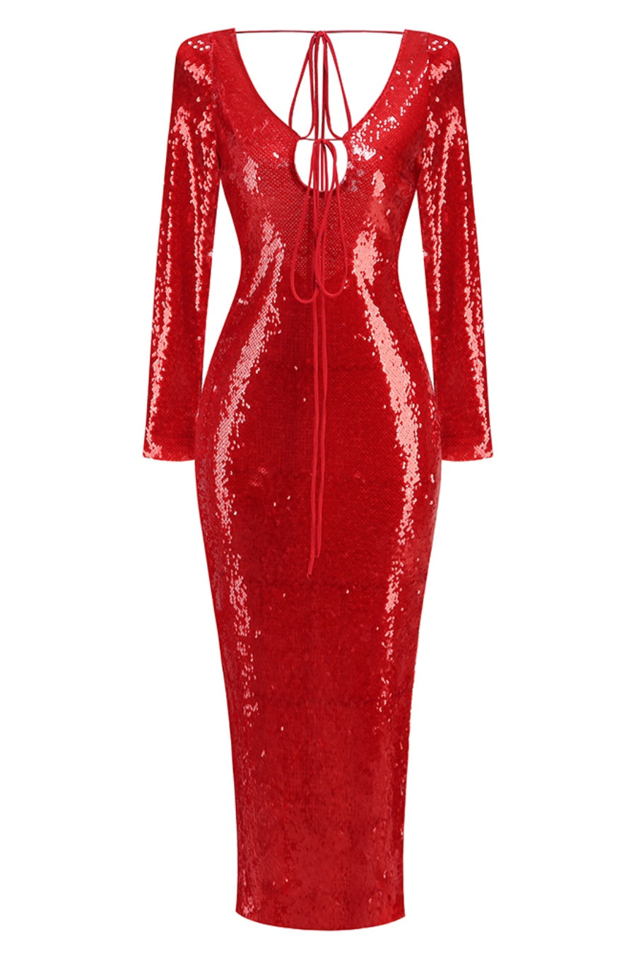 Brianna Sequin Midi Dress - Red