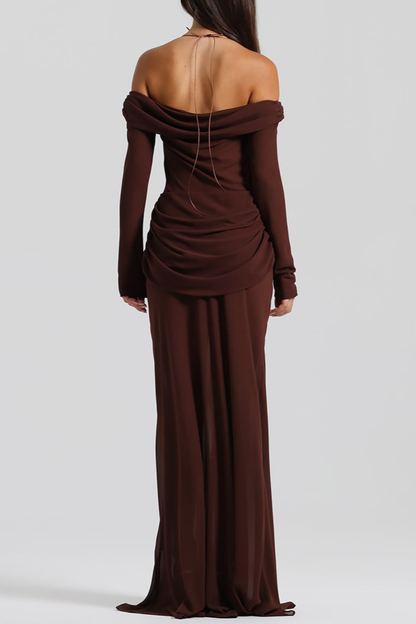 Burra Off Shoulder Knot Cutout Maxi Dress - Brown