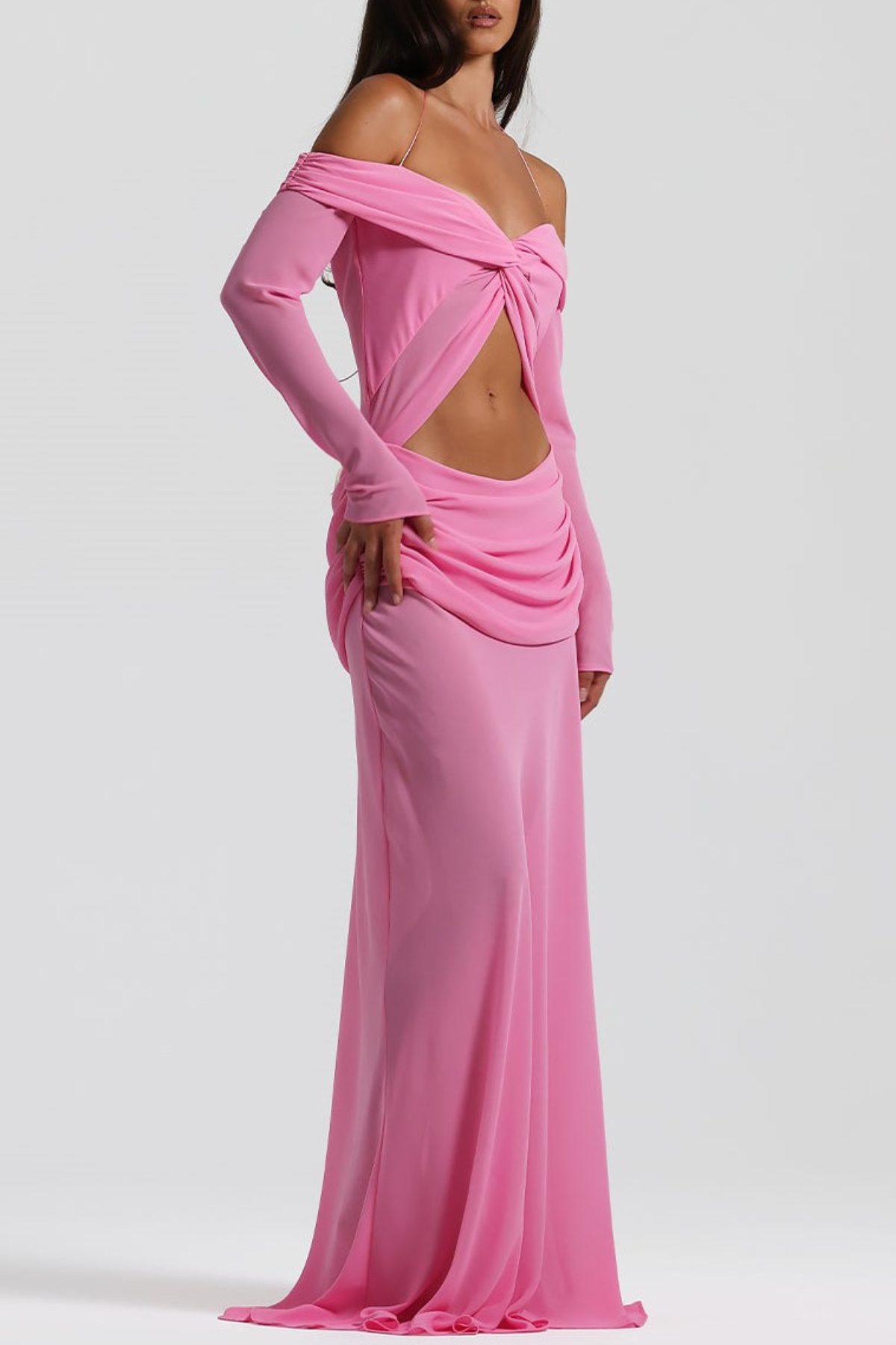 Burra Off Shoulder Knot Cutout Maxi Dress - Pink