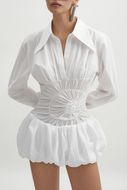 Callisa Ruched Mini Shirtdress - White