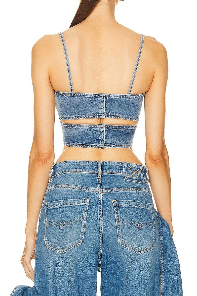 Camille Bow Denim Top - Blue