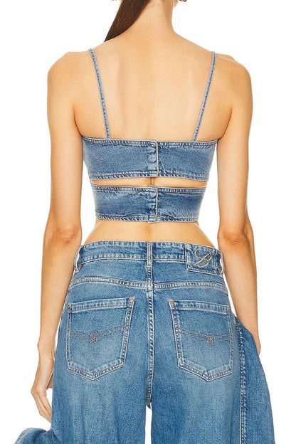 Camille Bow Denim Top - Blue