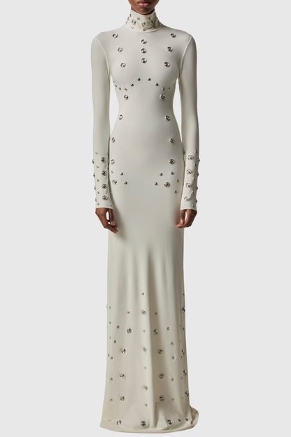 Cassandra Snap Embellished Maxi Dress - White