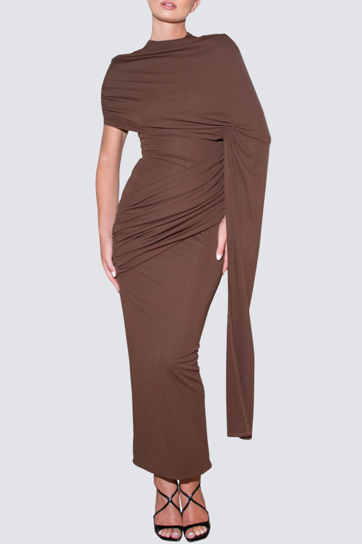 Casto Shawl Draped Midi Dress