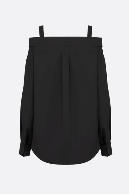 Charlize Off Shoulder Buckle Shirt - Black