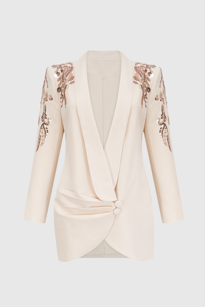 Charnita Sequin Embellished Blazer Dress - Beige