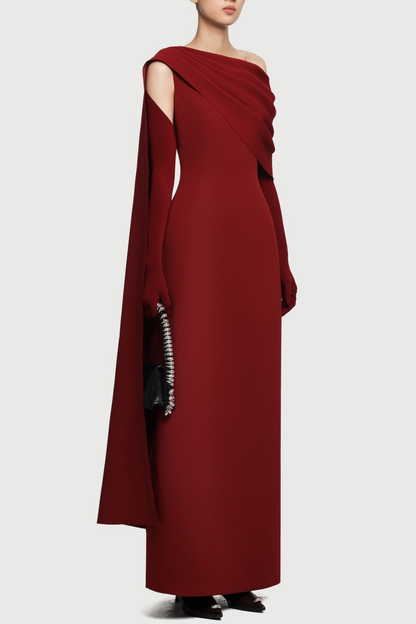 Chesley Asymmetrical Draped Flap Maxi Dress - Red