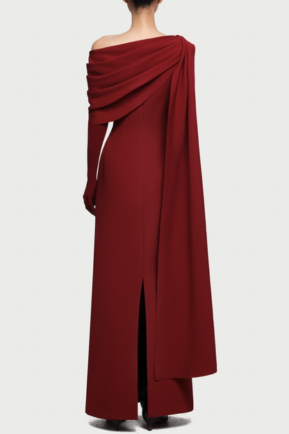Chesley Asymmetrical Draped Flap Maxi Dress - Red