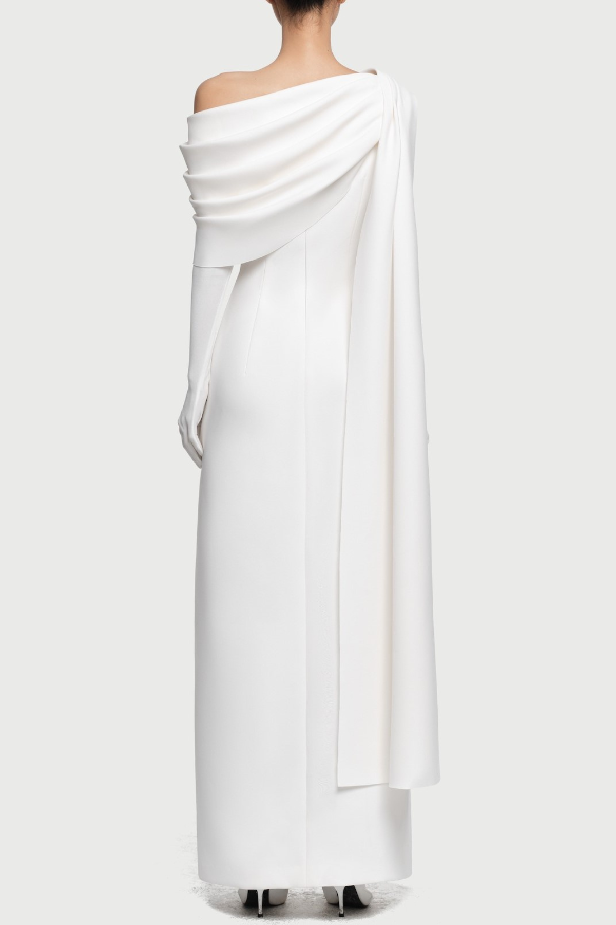 Chesley Asymmetrical Draped Flap Maxi Dress - White