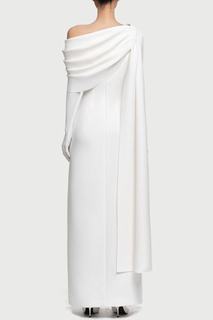 Chesley Asymmetrical Draped Flap Maxi Dress - White