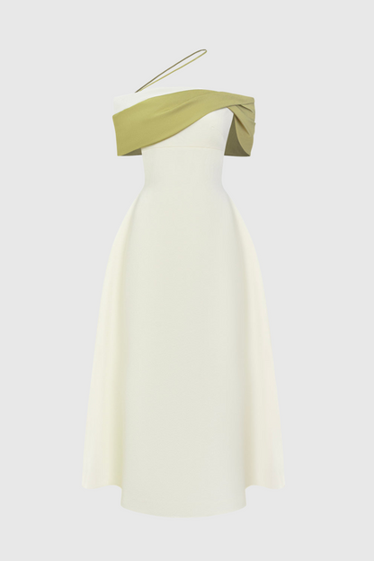 Cicek Floral Appliqué Off Shoulder Midi Dress