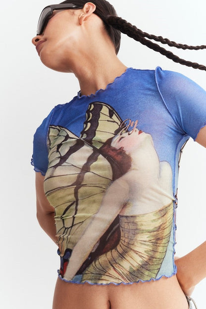 Cilla Printed Mesh Top