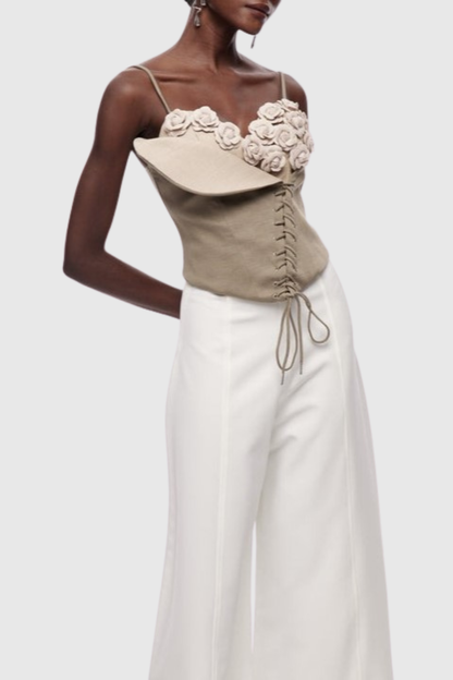 Clanca Floral Lace Up Corset Top