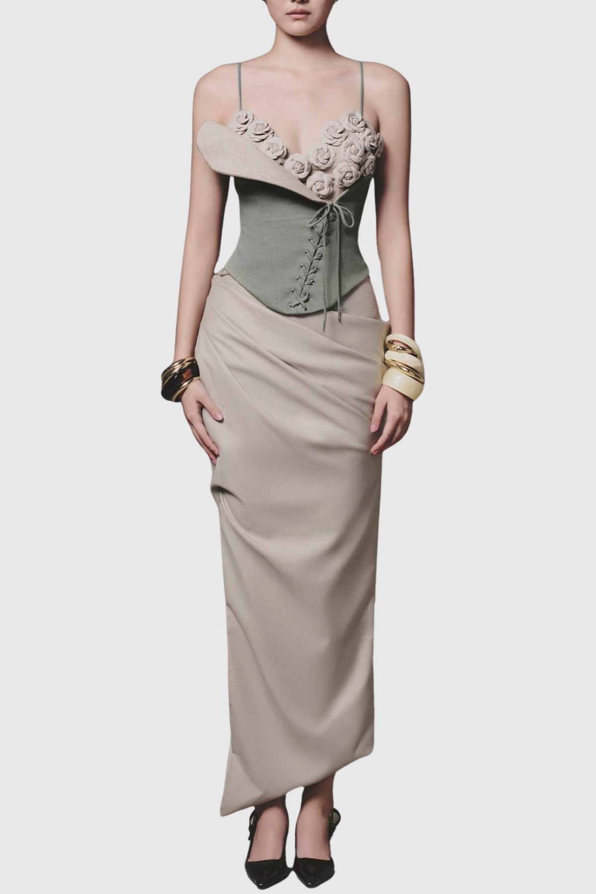 Clanca Floral Lace Up Corset & Skirt Set