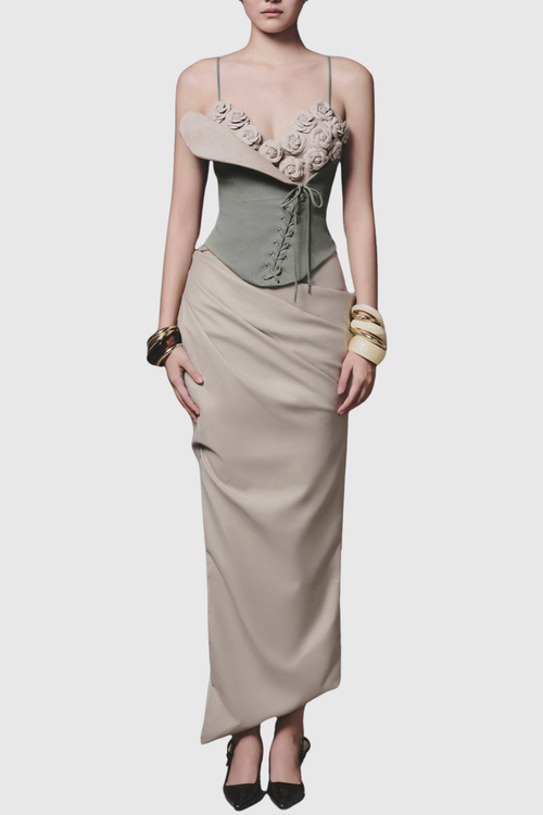 Clanca Floral Lace Up Corset & Skirt Set