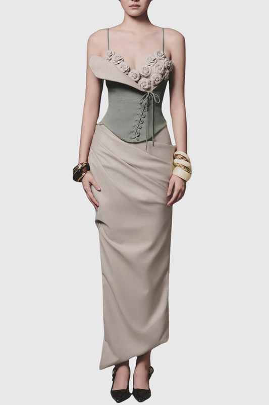 Clanca Floral Lace Up Corset & Skirt Set