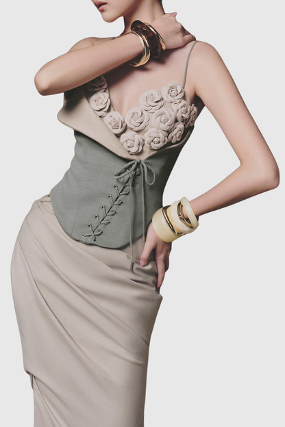 Clanca Floral Lace Up Corset & Skirt Set