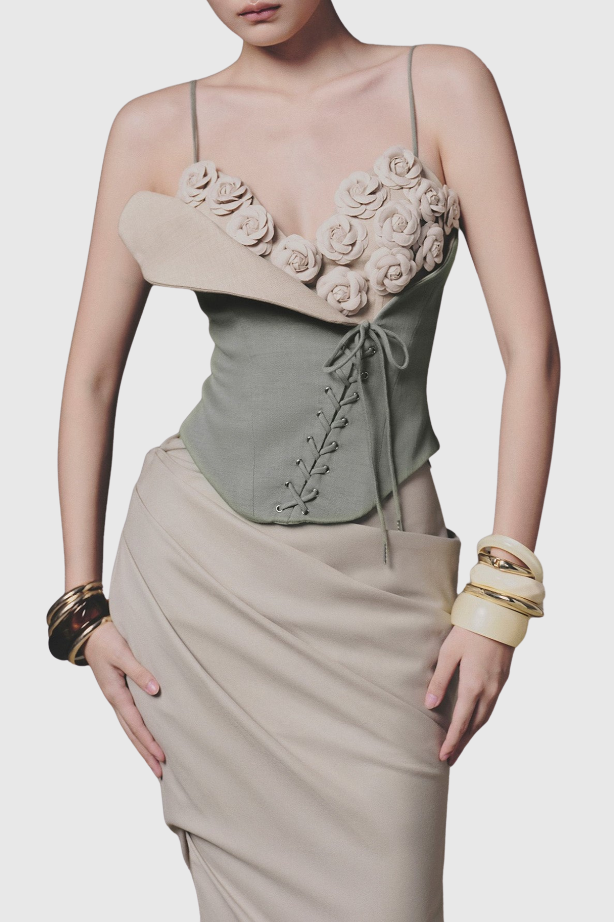 Clanca Floral Lace Up Corset & Skirt Set