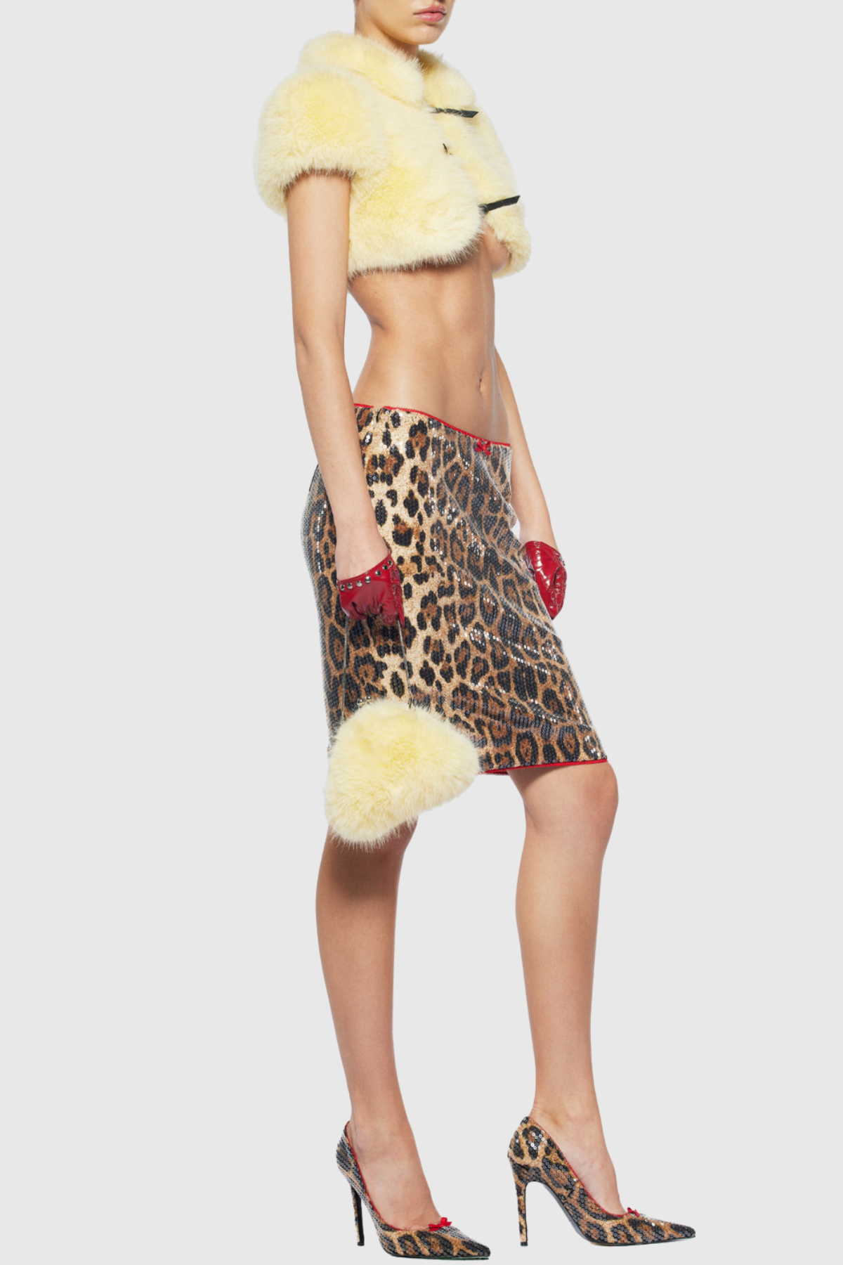 Coltra Faux Fur Cropped Vest - Yellow