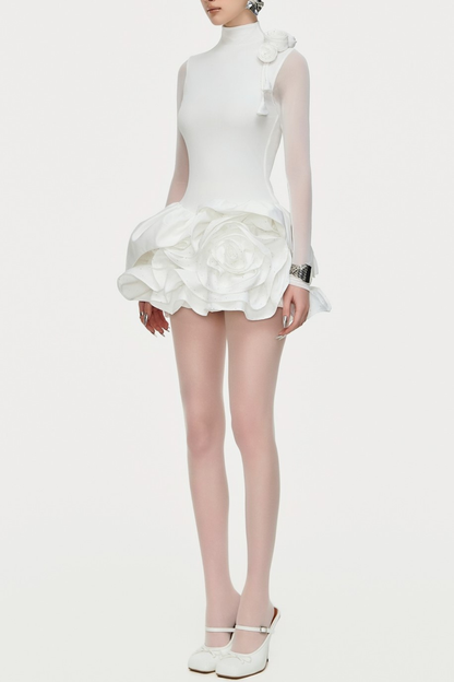 Cristiano Flower Appliqué Long Sleeve Mini Dress