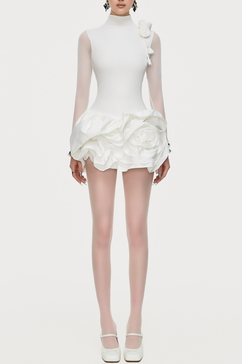 Cristiano Flower Appliqué Long Sleeve Mini Dress