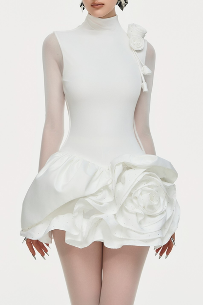 Cristiano Flower Appliqué Long Sleeve Mini Dress