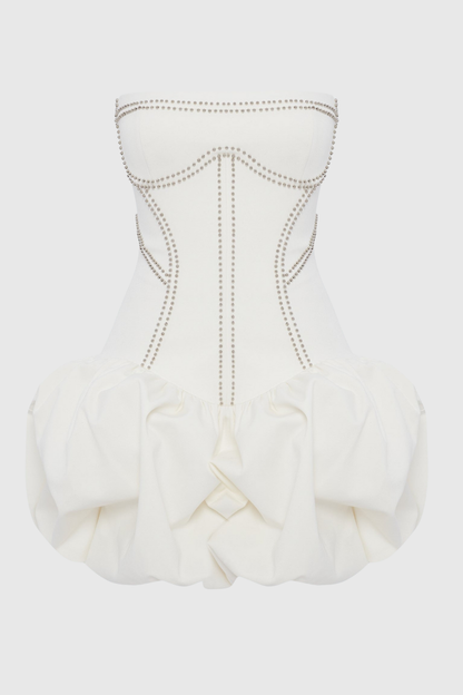 Dafara Rivet Embellished Strapless Mini Dress