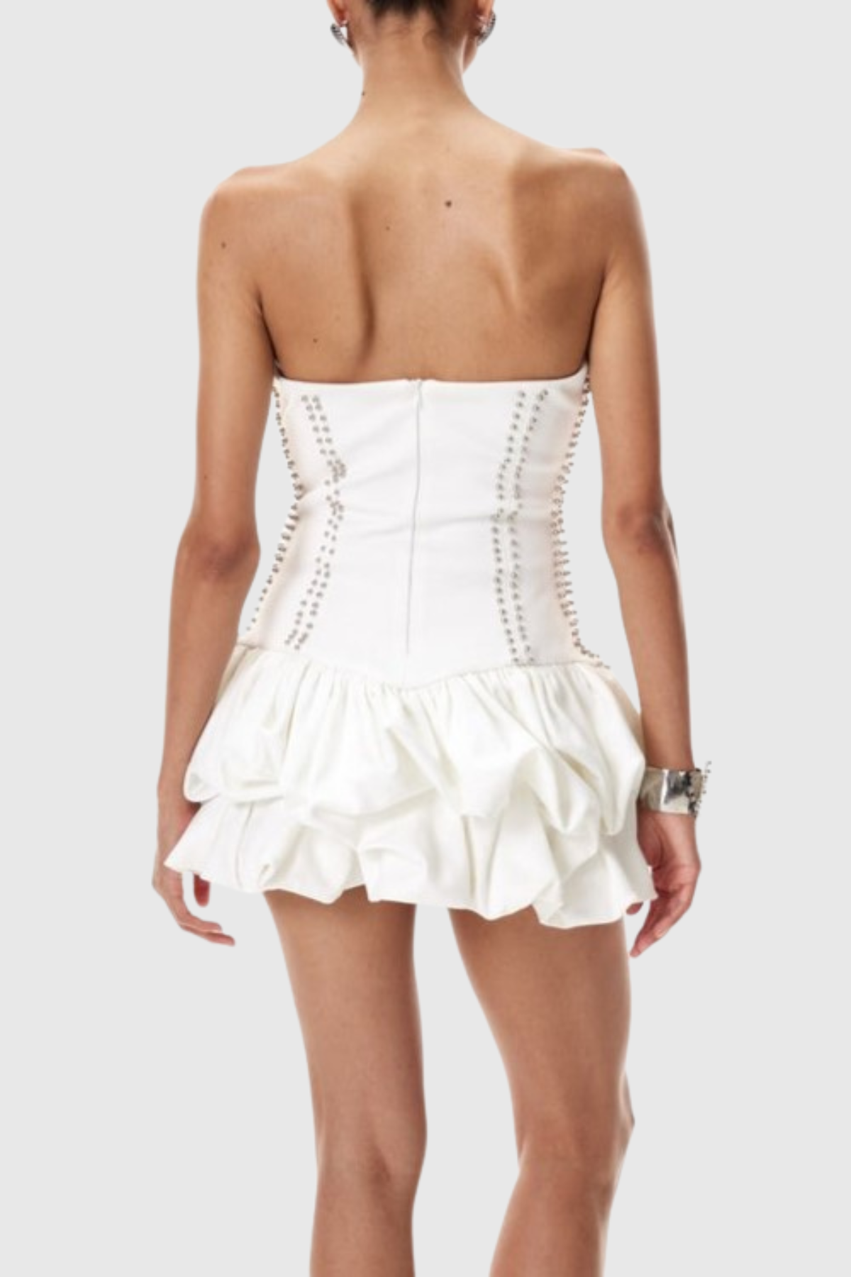 Dafara Rivet Embellished Strapless Mini Dress