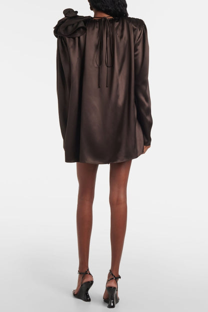 Daiki Satin Flower Appliqué Blouse