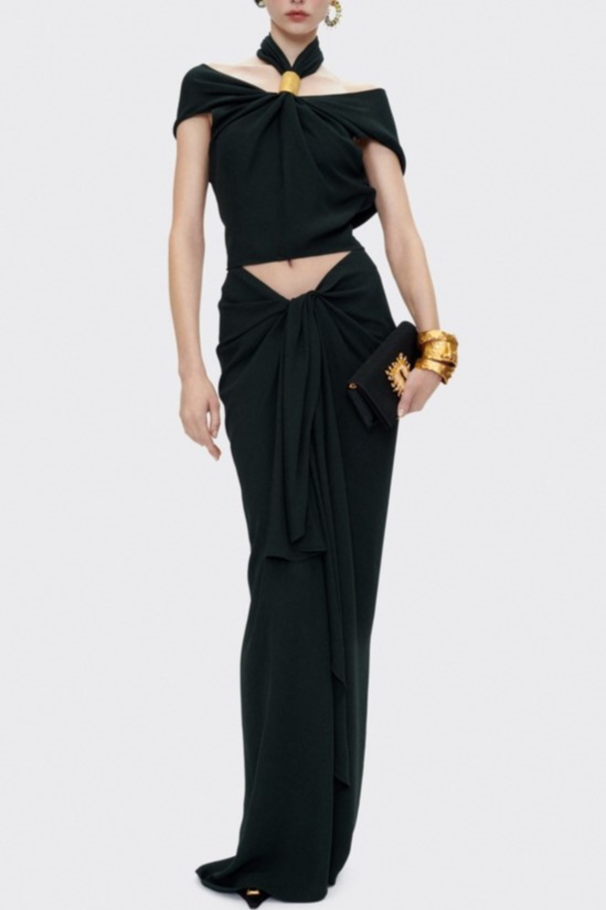 Dalary Halter Twisted Skirt Two Piece Set - Black