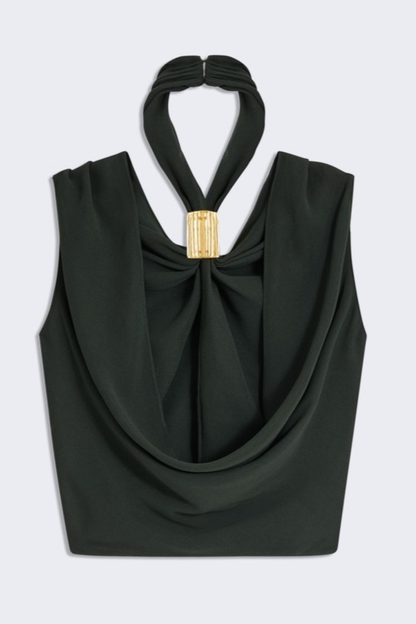 Dalary Halter Twisted Skirt Two Piece Set - Black