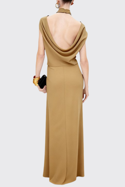 Dalary Halter Twisted Skirt Two Piece Set - Khaki