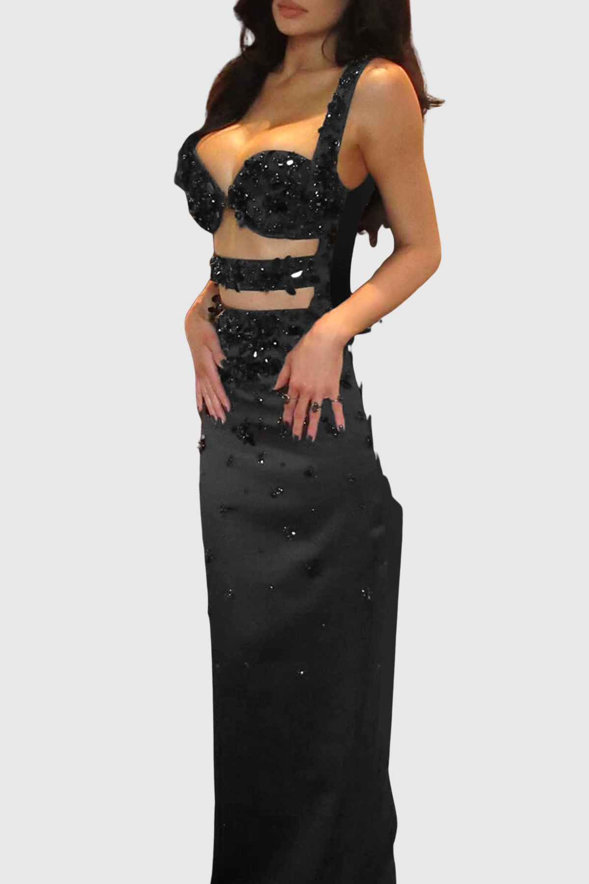 Dandeli Sequin Embellished Cutout Maxi Bandage Dress
