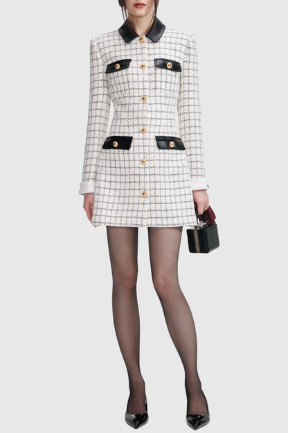 Dunja Leather-trimmed Tweed Mini Dress