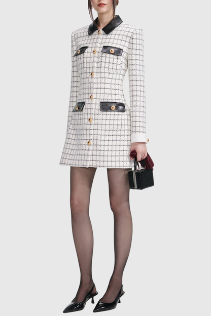 Dunja Leather-trimmed Tweed Mini Dress