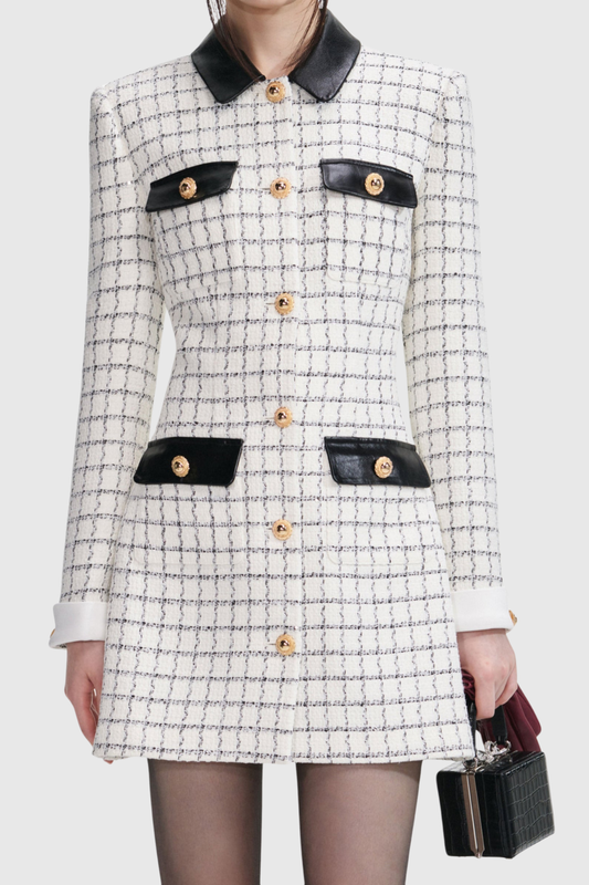 Dunja Leather-trimmed Tweed Mini Dress