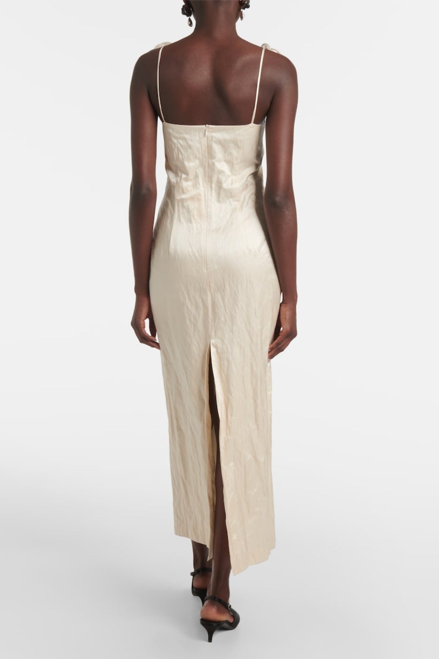 Durana Floral Appliqué Bustier Midi Dress - Beige