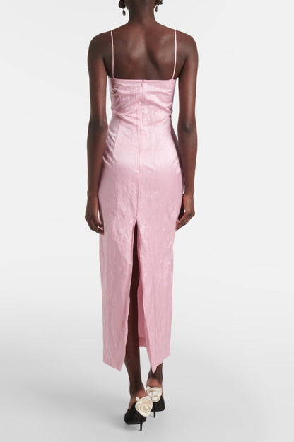 Durana Floral Appliqué Bustier Midi Dress - Pink