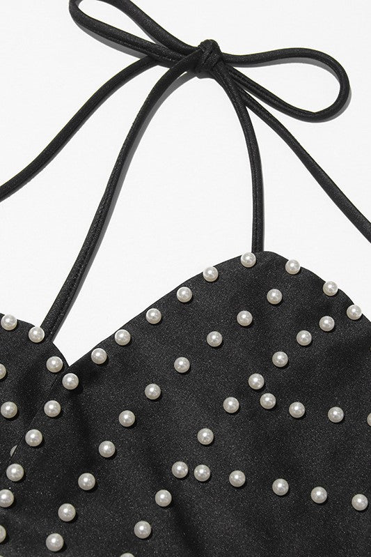 Elaine Floral Pearl Top - Black