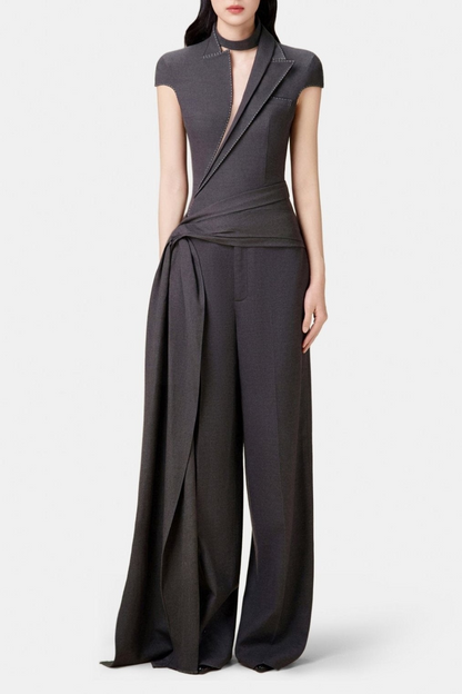 Ellasyn Asymmetric Stitching Two Piece Set