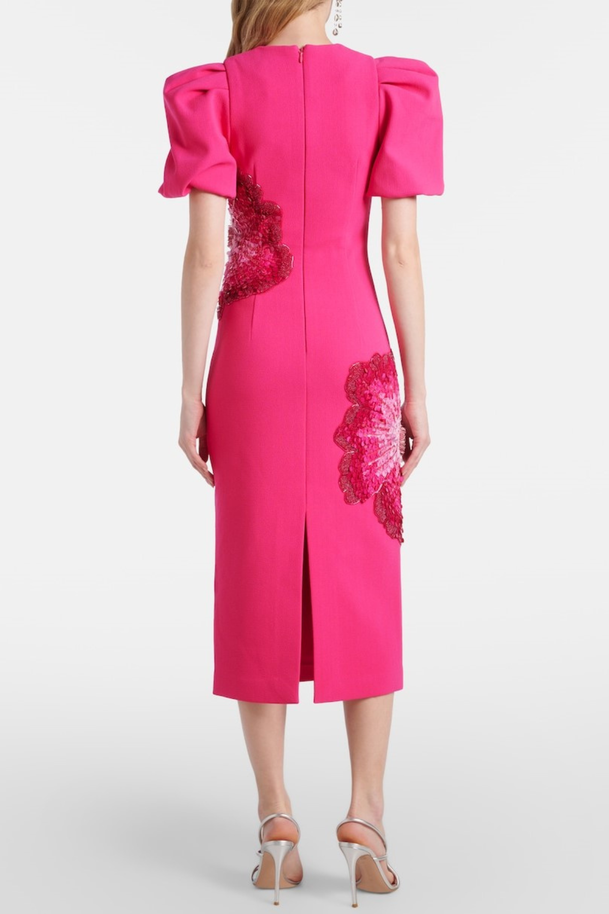 Ereni Puff Floral Sequin Embellished Midi Dress