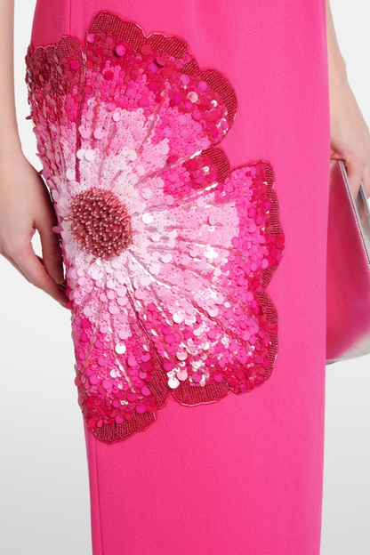 Ereni Puff Floral Sequin Embellished Midi Dress