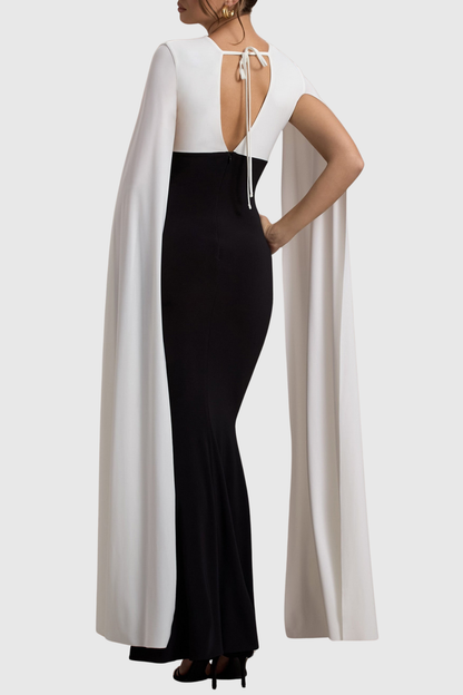Felio Contrast Cape Sleeves Maxi Dress