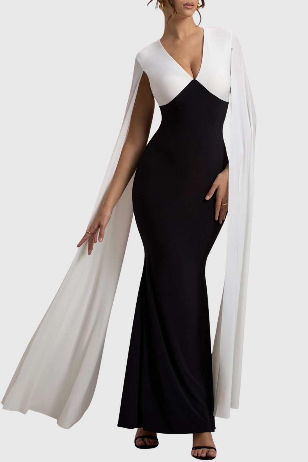 Felio Contrast Cape Sleeves Maxi Dress